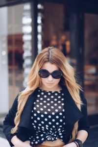 Black-Duster-Coat-Polka-Dots-See-Through-Black-and-White-Blouse-Mustard-Pants-Oh-Lola-Blog-Fall-Trends-Kimberly-Pfaehle-Miami-Fahion-Blogger-Desing-Distric