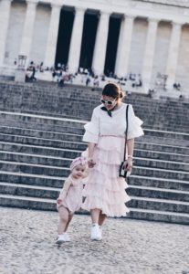 Pink Ruffled H&M Skirt. Washington D.C. Street Styel. What to Wear When Traveling to D.C. Lola Pfaehler. Oh Lola Mommy and Me Fashion and Lifestyle Blog.